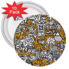 Hand Drawn Vector Illustration Doodle Funny World 3  Buttons (10 Pack)  by Vaneshart