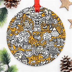 Hand Drawn Vector Illustration Doodle Funny World Round Ornament (Two Sides)