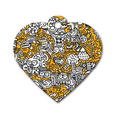 Hand Drawn Vector Illustration Doodle Funny World Dog Tag Heart (Two Sides)