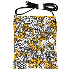 Hand Drawn Vector Illustration Doodle Funny World Shoulder Sling Bag