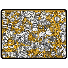 Hand Drawn Vector Illustration Doodle Funny World Fleece Blanket (large)  by Vaneshart