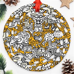 Hand Drawn Vector Illustration Doodle Funny World Round Filigree Ornament (Two Sides)