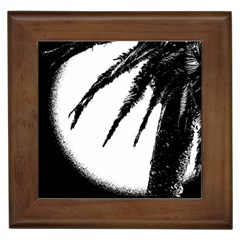 Black And White Tropical Moonscape Illustration Framed Tile by dflcprintsclothing