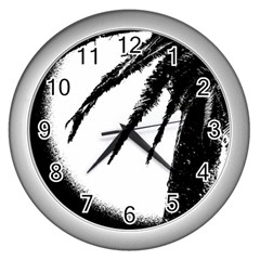 Black And White Tropical Moonscape Illustration Wall Clock (silver)