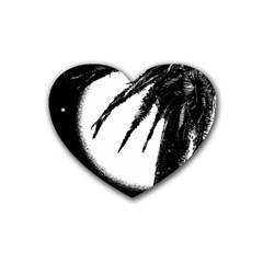 Black And White Tropical Moonscape Illustration Heart Coaster (4 Pack) 