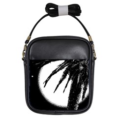 Black And White Tropical Moonscape Illustration Girls Sling Bag