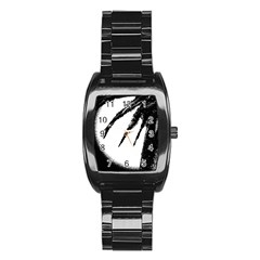 Black And White Tropical Moonscape Illustration Stainless Steel Barrel Watch