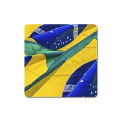 Brazil Flags Waving Background Square Magnet