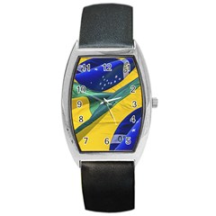 Brazil Flags Waving Background Barrel Style Metal Watch by dflcprintsclothing