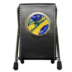 Brazil Flags Waving Background Pen Holder Desk Clock by dflcprintsclothing