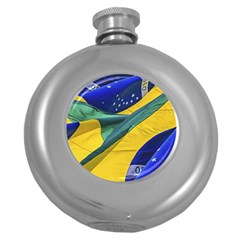 Brazil Flags Waving Background Round Hip Flask (5 Oz) by dflcprintsclothing