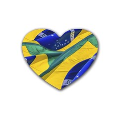 Brazil Flags Waving Background Rubber Coaster (heart)  by dflcprintsclothing