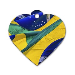 Brazil Flags Waving Background Dog Tag Heart (two Sides) by dflcprintsclothing