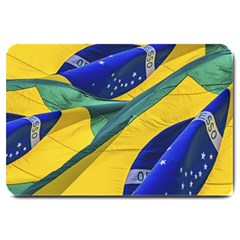 Brazil Flags Waving Background Large Doormat  by dflcprintsclothing