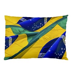 Brazil Flags Waving Background Pillow Case by dflcprintsclothing