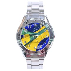 Brazil Flags Waving Background Stainless Steel Analogue Watch by dflcprintsclothing