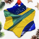 Brazil Flags Waving Background Ornament (Snowflake) Front