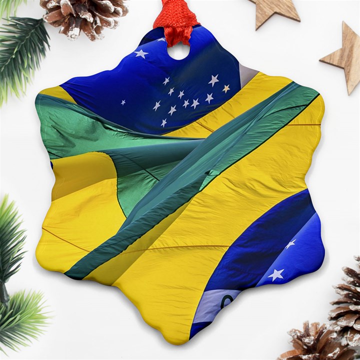 Brazil Flags Waving Background Ornament (Snowflake)