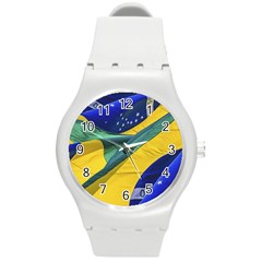 Brazil Flags Waving Background Round Plastic Sport Watch (m) by dflcprintsclothing