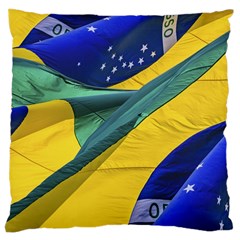 Brazil Flags Waving Background Large Cushion Case (one Side) by dflcprintsclothing