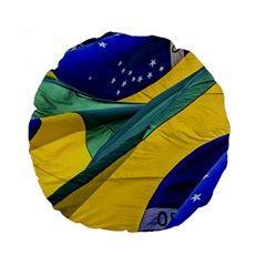 Brazil Flags Waving Background Standard 15  Premium Round Cushions by dflcprintsclothing