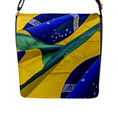 Brazil Flags Waving Background Flap Closure Messenger Bag (l) by dflcprintsclothing