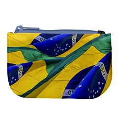 Brazil Flags Waving Background Large Coin Purse by dflcprintsclothing