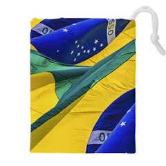 Brazil Flags Waving Background Drawstring Pouch (4xl) by dflcprintsclothing