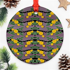 Plumeria And Frangipani Temple Flowers Ornate Ornament (round) by pepitasart