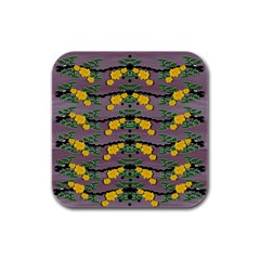 Plumeria And Frangipani Temple Flowers Ornate Rubber Square Coaster (4 Pack)  by pepitasart