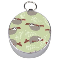 Sloths Pattern Design Silver Compasses by Vaneshart