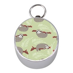 Sloths Pattern Design Mini Silver Compasses by Vaneshart