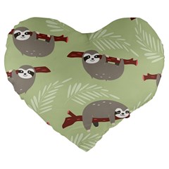 Sloths Pattern Design Large 19  Premium Flano Heart Shape Cushions by Vaneshart