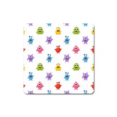 Seamless Pattern Cute Funny Monster Cartoon Isolated White Background Square Magnet by Vaneshart