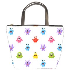 Seamless Pattern Cute Funny Monster Cartoon Isolated White Background Bucket Bag by Vaneshart