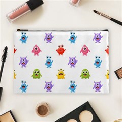 Seamless Pattern Cute Funny Monster Cartoon Isolated White Background Cosmetic Bag (large) by Vaneshart