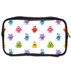 Seamless Pattern Cute Funny Monster Cartoon Isolated White Background Toiletries Bag (two Sides) by Vaneshart