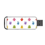 Seamless Pattern Cute Funny Monster Cartoon Isolated White Background Portable USB Flash (Two Sides) Back