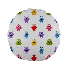 Seamless Pattern Cute Funny Monster Cartoon Isolated White Background Standard 15  Premium Round Cushions by Vaneshart