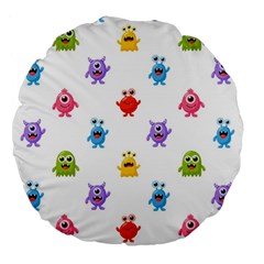 Seamless Pattern Cute Funny Monster Cartoon Isolated White Background Large 18  Premium Round Cushions