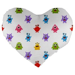 Seamless Pattern Cute Funny Monster Cartoon Isolated White Background Large 19  Premium Heart Shape Cushions by Vaneshart