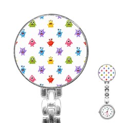 Seamless Pattern Cute Funny Monster Cartoon Isolated White Background Stainless Steel Nurses Watch by Vaneshart