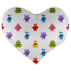 Seamless Pattern Cute Funny Monster Cartoon Isolated White Background Large 19  Premium Flano Heart Shape Cushions by Vaneshart