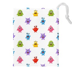 Seamless Pattern Cute Funny Monster Cartoon Isolated White Background Drawstring Pouch (5xl) by Vaneshart