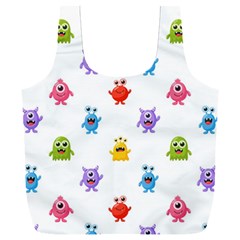 Seamless Pattern Cute Funny Monster Cartoon Isolated White Background Full Print Recycle Bag (xxl)