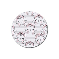 Cat With Bow Pattern Rubber Coaster (round)  by Vaneshart