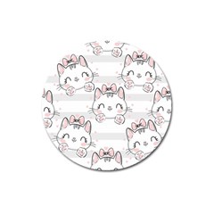 Cat With Bow Pattern Magnet 3  (round) by Vaneshart