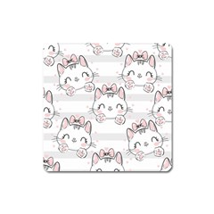 Cat With Bow Pattern Square Magnet by Vaneshart