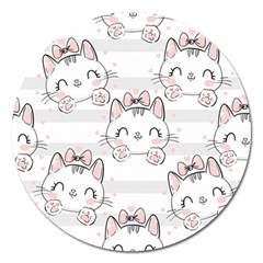 Cat With Bow Pattern Magnet 5  (round) by Vaneshart