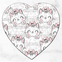 Cat With Bow Pattern Jigsaw Puzzle (heart) by Vaneshart